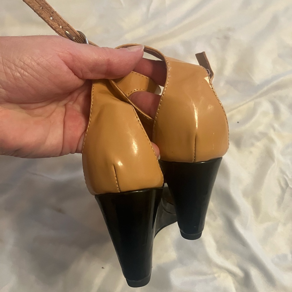 Jeffrey Campbell Tan and Black Wedges